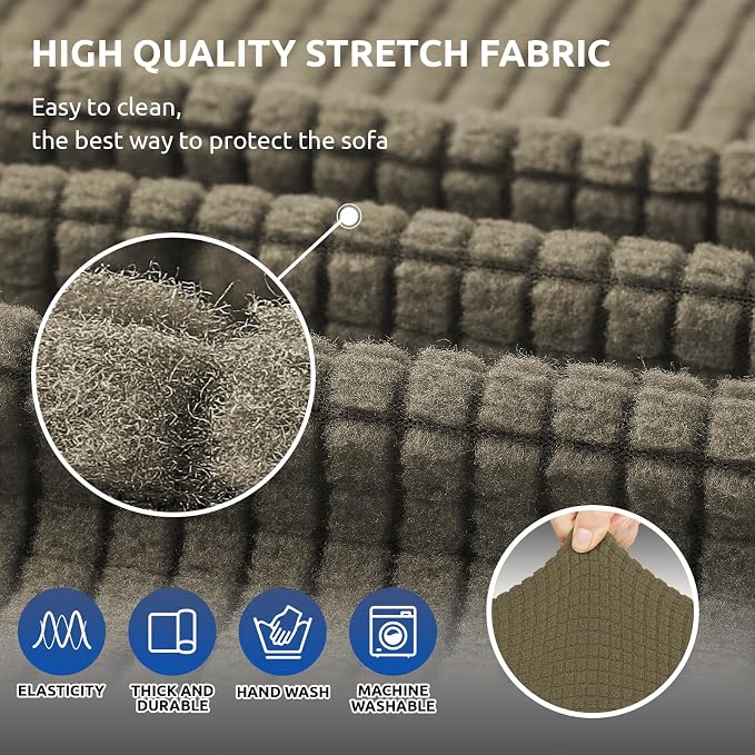 Stretch Loveseat Couch Cover, 2 Cushion Couch Slipcover,Khaki | 1-Piece Washable Sofa Cover Pet Friendly (55"-78") Furniture Protector Soft Jacquard, Elastic Bottom for Dogs & Kids