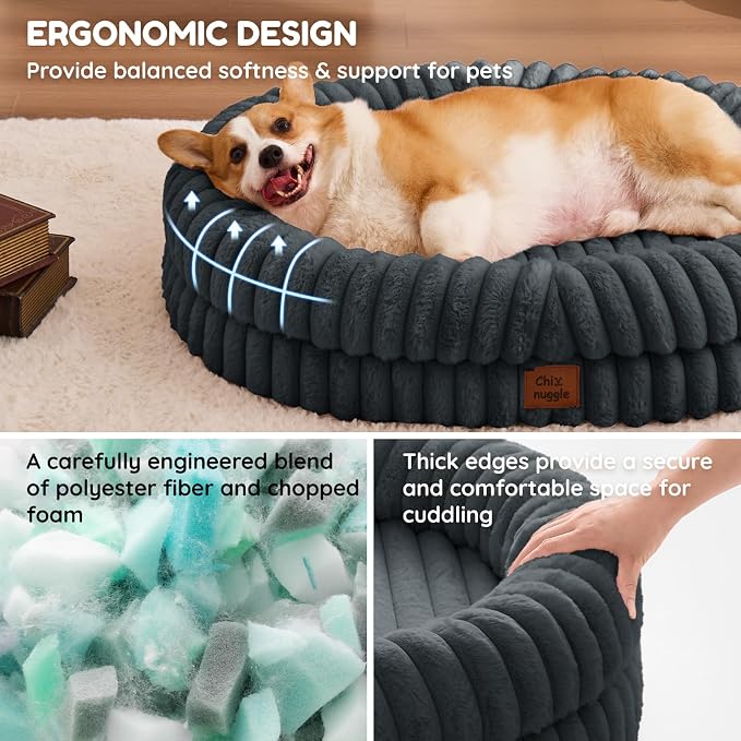 ChiXnuggle Orthopedic Dog Bed, Washable Cover, Faux Fur Bolster Pet Couch | waterproof,egg crate foam,non-slip bottom,for large dogs,dark grey,35*28*7,dog sofa
