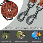 BTINESFUL Tie-Out Check Cord Long Rope Dog Leash, 8ft 12ft 20ft 30ft 50ft Recall Training Lead Leash- Great for Large Medium Small Dogs Training, Playing, Camping, or Backyard (20ft, Orange Black)