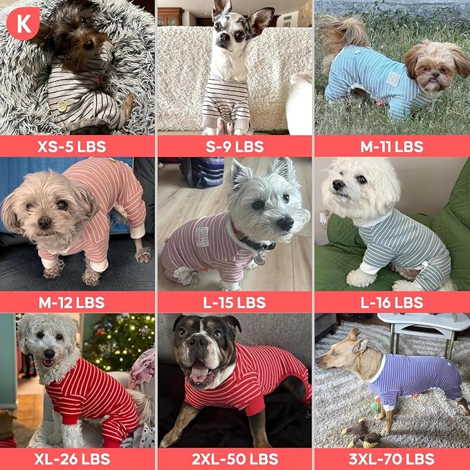 KYEESE Dog Pajamas, Lightweight Warm Pet Clothes Pets Sleepwear, Soft Comfy Pet Onesie Dog Pajamas for Large Breeds, Stretchy Pets Jumpsuit Dogs PJS with 4 Legs, Blue Striped, 3XL