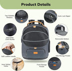 Morpilot Expandable Cat Carrier Backpack for Small Dogs & Cats Up to 12lbs, Breathable Mesh Pet Travel Backpack with Safety Leash, Foldable Airline Approved Carrier for Hiking Camping Outdoor, Grey