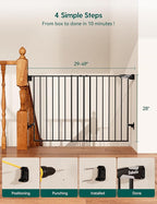 Babelio Baby Gate for Stairs, Kitchen & Doorways, No Bottom Bar| Easy Installation| One-Handed Operation| Auto-Close| Hardware Mount (Drill Needed) Safety Dog Gate (Black - B17, 34" H, 29-49" W-Wide) | Easy Install| One-handed Opening| Auto-close| Dril...