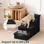 Love's cabin Dog Stairs for High Bed, Foldable Pet Stairs for Small Medium or Large Dogs Puppy with Storage for Bed or Couch, Cat Dog Steps Ramp with Zip up to 200 lbs, Black, 4 Steps
