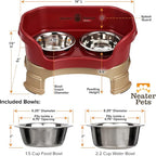 Neater Feeder Deluxe Mess-Proof Elevated Dog Bowls for Small Dogs (Up to 19 lbs), 2 Height Adjustable (6” & 7.5”) No-Spill Raised Dog Bowl Stand, Stainless Steel Food Bowl Set, Made in USA, Cranberry