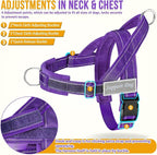 SlowTon No Pull Dog Harness - Heavy Duty Dog Harness and Leash Set for Medium Large Dogs, Reflective Tactical Harness with Soft Padded and Front Clip for Easy Walk and Training (Purple, XL)