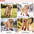 Dog Booties with Micro-Adjustable Dial, Waterproof Dog Shoes for Large Medium Small Dogs, Rugged Non-Slip Rubber Paw Protectors for Hot Pavement and Snow, Hiking 4PCS (RED, Size 6)