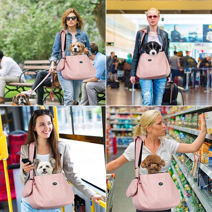 Ownpets Pet Dog Sling Carrier Bag Adjustable Padded Strap Dog Hand Free Safe Mesh Pet Carrier for Small Medium Dog Cat (Pink)