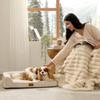COZY KISS Orthopedic Dog Bed for Medium Small Size Dog, Dogs Crate Bed, L Shaped Foam Anti-Slip Bottom Pet Cat Sofa with Washable Removable Cover, Suitable for Pet Up to 40 lbs, 30x20x6.5 inch, Beige