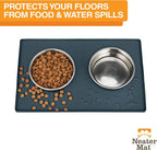 Neater Pet Brands Neater Mat Pet Mats for Food and Water, Cat & Dog Bowl Mat Waterproof Silicone, Feeding Tray, Dog Food Mats for Floors, Placemat w/Raised Edge for Under Bowls, 16” x 10”, Slate Blue