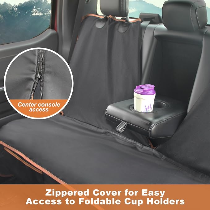 Dog Car Seat Cover for Back Seat, Waterproof PU Leather Bench Seat Covers for Trucks Ford F 150/Ram 1500/Chevy Silverado/GMC Covers, Non-Slip Back seat Pet Cover for Dogs in Car, Easy to Use and Clean