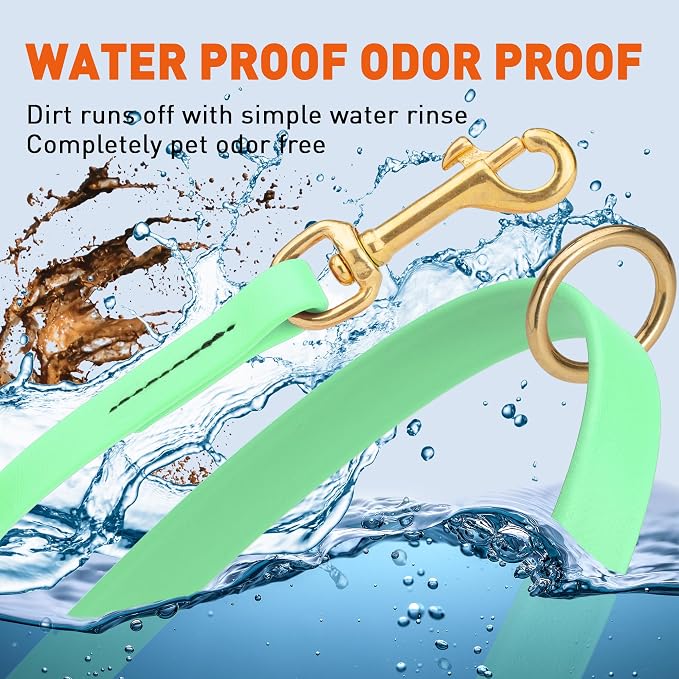 Viper Biothane K9 Working Dog Leash Waterproof Lead for Tracking Training Schutzhund Odor-Proof Long Line with Solid Brass Snap for Puppy Medium and Large Dogs 6ft, Sea Foam Green