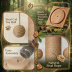 4-in-1 Solid Wood Cat Scratching Post with Self-Groomer, Medium Size | Natural Sisal Scratcher with 2-Level Track Ball Toy, Interactive Cat Tree and Furniture Protector for Indoor Cats