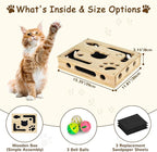 Cat Nail File Box, Interactive Wooden Cat Scratch Puzzle Toy with Sandpaper, Includes 3 Bell Balls & 3 Replacement Pads for Indoor Cats, Stress-Free Enrichment Claw Care (Large)