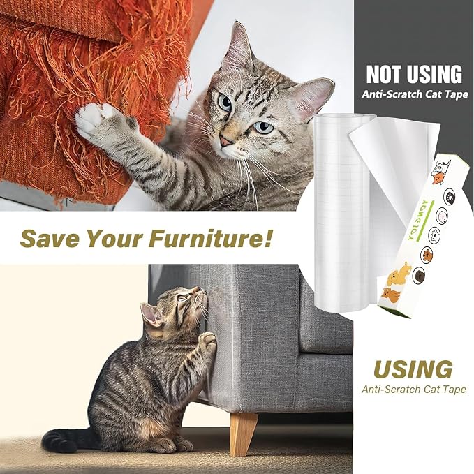 yongjoy Cat Scratch Furniture Protector, 316" x 11.8" Clear Tape | Extra-long roll, 0.12mm thick vinyl, flexible design, customizable size, suitable for large furniture areas