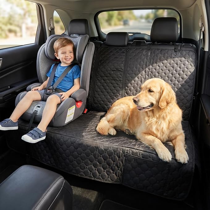 Dog Car Seat Cover, Back Seat Cover for Dog Pet Car Seat Universal Waterproof Scratch Proof Nonslip Durable Soft Pet Backseat Protector for Cars Trucks & SUVs (Black)