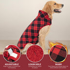 cyeollo 2XL Dog Coat, Sherpa Winter Dogs Sweater Warm Fleece Doggie Coats Turtleneck Reversible Jackets for Small Medium Large Dogs with Leash Hole, Soft Cold Weather Vest, Buffalo Plaid XXL