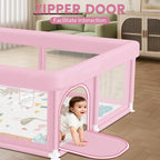 Hiaksedt Baby Playpen with Mat 50"x50" Baby Girl Play Pen for Babies | Playpen and Toddlers, Safe Structure and Soft, Skin-Friendly Fabric with Zipper Gates Pink
