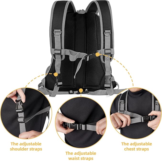 WOYYHO Pet Dog Carrier Backpack, Ventilated Small Dog Front Backpack | Small Dog Front Backpack, with Adjustable Straps, Safety Belt, Storage Pockets, for Travel Hiking Outdoor, Grey, M