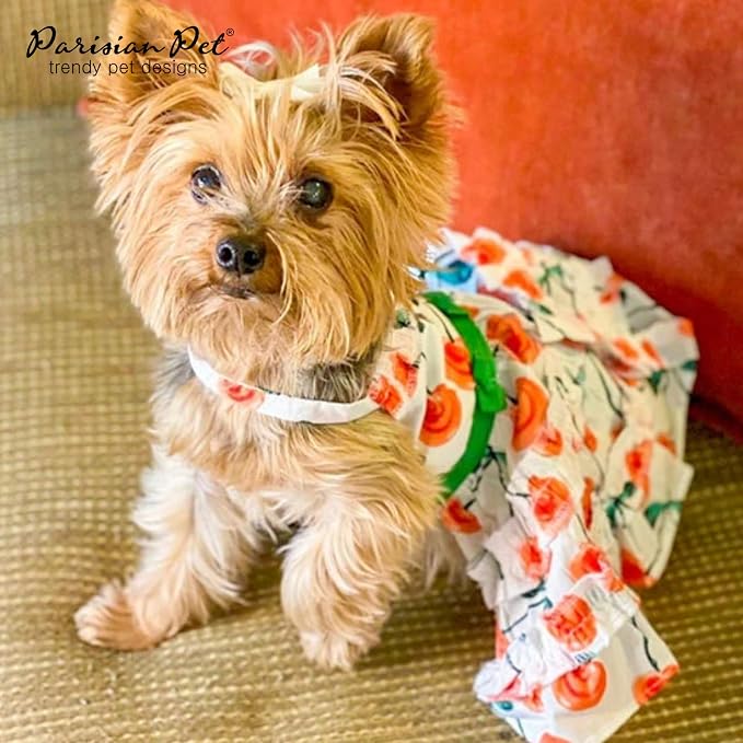 Parisian Pet Floral Dog Dress - Summer Cotton Clothes for Small Dogs Girl - Red Poppies Pet Dress - Stylish Boho Dog Beach Outfit - Adjustable Puppy Clothes - Lightweight Dresses for Dogs