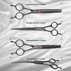 Dog Grooming Scissors Kit, Professional 6 in 1 Pet Scissors Sharp Shears Set - Straight, Thinning, Chunker, Curved Shears and Comb for Long Short Hair for Dog Cat (Set, Black)