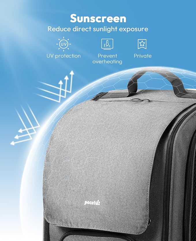 Pecute Cat Backpack Carrier,Large Space Dog Carrier Backpack,Ergonomic,Gray | Bubble Transparent Window,Sunshade Curtain,Safety Rope,Sturdy,Large Mesh for Breathability,Suitable for Outdoor,Vet