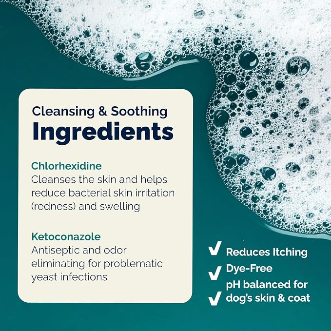 Vetnique Dermabliss Medicated Cat & Dog Shampoo, Chlorhexidine Ketoconazole | Antibacterial Antifungal Shampoo for Yeast Infection, Hot Spots & Itchy Skin, Dog & Cat Medicated Wash With Lactic Acid