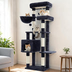 Gitelsnour 55.1'' Cat Tree Tower for Indoor Cats, Large Platform, CCT013G | 7 Sisal Scratching Posts, Multi-level Cat Condo Cat Cave, 2 Padded Perches, Basket, Furry Ball, Toy, Smoky Gray