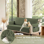 Soft Boho Quilted Couch Cover with Pockets for Extra-Large Sofa, Anti-Slip Sofa Covers Washable for 3 Cushion Pet Friendly, Oversized Sofa Cover Water-Repellent (X-Large Sofa 78", Olive Green)