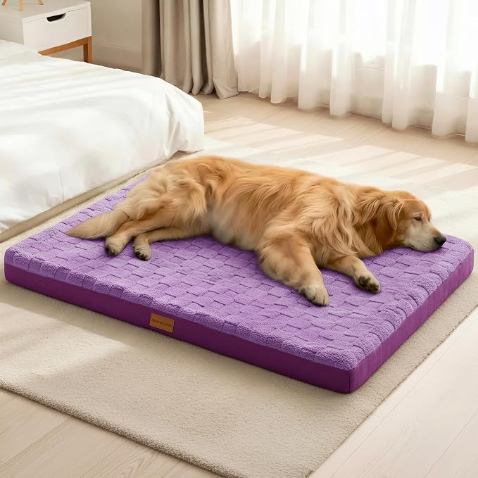 Patas Lague Orthopedic Large Dog Bed Washable Pet Crate Mat 48''X30'' Purple