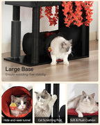 FourFurPets Gothic Cat Tree, 67" Cat Tower for Indoor Cats, Maine Coon Cat Tree for Large Cats 20 lbs+ with Extra-Large Padded Platform, Sisal-Covered Scratching Posts, Comfy Basket, Black & Red
