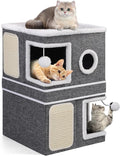 Shikha 2 Story Cat House beds for Indoor Cats with Scratch Pads Grey | 2 in 1 Dual Use Double Cat Bed Cave for Multiple Pets Kitten, Elevated Perch for a Wide View, All Season Reversible Cushion