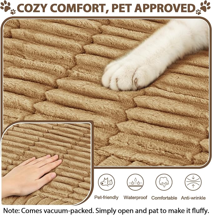 FUANGUI 2 Pack Waterproof Couch Cover for Dogs Pets Sofa Protector | Non-Slip Washable Fuzzy Soft Sofa Slipcover for 2 PCS L Shaped Sofa Pet Friendly, 27.6" x 59.1"+27.6" x 70.9", Camel