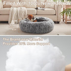 33 in Faux Fur Fluffy Donut Dog Bed for Medium Plus Dogs,Dark Grey | Calming Plush Round Pet Bed with Removable & Washable Cover,Fits up to 65 lbs Pets