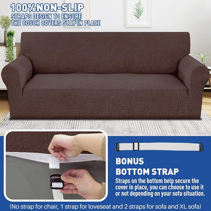 YEMYHOM Couch Cover Latest Jacquard Design High Stretch Extra Large Sofa Covers Pet Dog Cat Proof Oversized Slipcover Non Slip Magic Elastic Furniture Protector (X-Large, Begonia Leaf Coffee)
