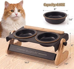 Elevated Cat Bowls 6.8oz x2, Adjustable Raised Cat Bowl Stand, Ceramic Cat Food and Water Bowl Set for Cats and Small Dogs