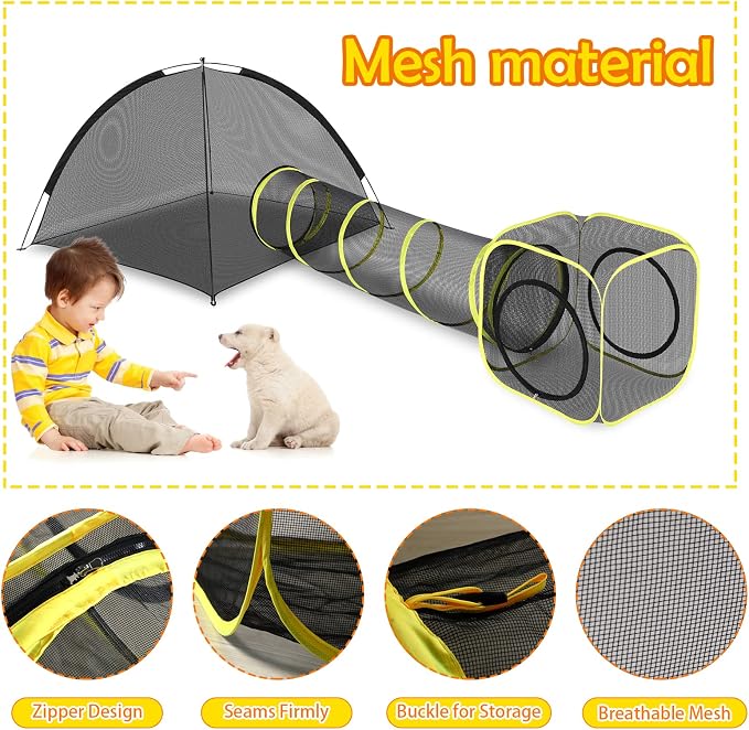Outdoor Cat Enclosures for Indoor, Portable Mesh Tent, Outdoor pet Tunnel, Cat Playhouse with Adjustable Cat Harness and Leash for Walking, Colorful Tease Ball for Small Animals