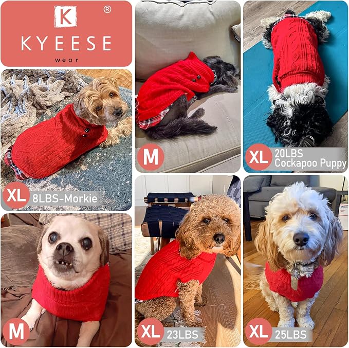 KYEESE Dog Sweater Turtleneck Thick Knit Pullover for Cold Weather | Stretchy Fit, Lightweight & Warm, Cozy Knit Comfort, Classic Plaid Design, Gentle on Sensitive Skin, Comfortable Daily Wear