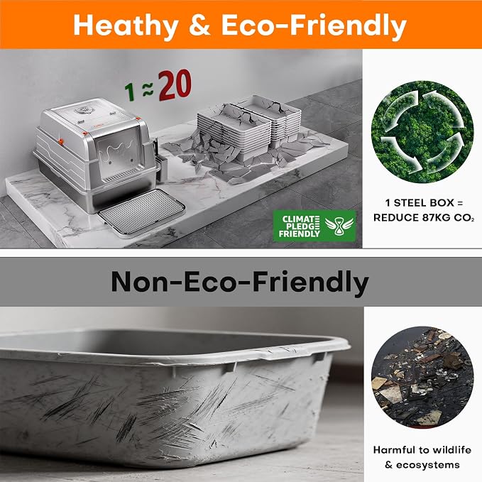 CATLIKE 2026 Upgrade 152L XXXL Stainless Steel Cat Litter Box - 3-Layer Urine Leak-Proof, Enclosed Design w/Charcoal Filter for Maine Coon & Multi-Cat Homes, Includes Metal Scoop & Mat
