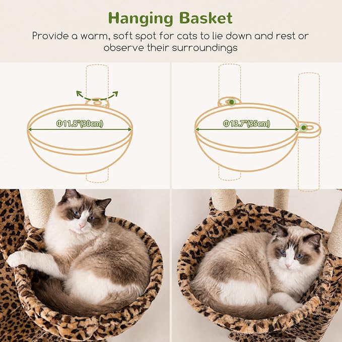 Globlazer Heavy Duty Cat Tree, 81 inch Extra Large Cat Tree for Indoor Cats Large Adult, Sturdy Cat Tower with 8 Scratching Post, 2 Cat Condos, 2 Platform, S81C, Leopard Print