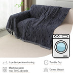 MYSKY HOME Boho Couch Cover Navy Sofa Covers with Tassel Farmhouse Sofa Slipcover Simple Couch Protector for Dogs Chenille Sectional Couch Covers L Shaped Couch Cushion Covers, 71"x 134"