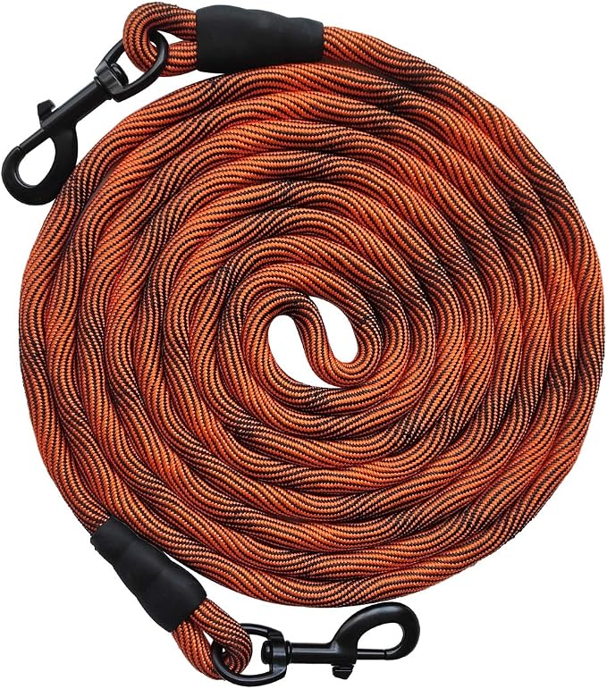 BTINESFUL Dog Tie Out Long Tether Rope Dog Lead for Yard 8/12/20/30/50/75ft | Check Cord Training Dog Line for Large Medium Small Dogs Outdoor Playing, Camping, or Backyard (12ft, Orange Black)