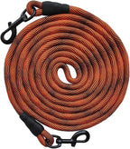 BTINESFUL Tie-Out Check Cord Long Rope Dog Leash, 8ft 12ft 20ft 30ft 50ft Recall Training Lead Leash- Great for Large Medium Small Dogs Training, Playing, Camping, or Backyard (20ft, Orange Black)