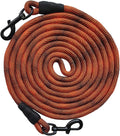 BTINESFUL Tie-Out Check Cord Long Rope Dog Leash, 8ft 12ft 20ft 30ft 50ft 75ft Recall Training Dog Lead, Large Medium Dogs Tether for Outdoor Playing, Camping, or Backyard (50ft, Orange Black)