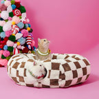 Lesure Donut Cute Jacquard Cat Tunnel Bed Kitten Toys for Puppy Bunny | 33.5x33.5x10in,Round Cat Bed Tube for Indoor Cats Rabbit Dog,Pet Peekaboo Cave Toy,Spiral Hideaway,Washable Cushion,Brown