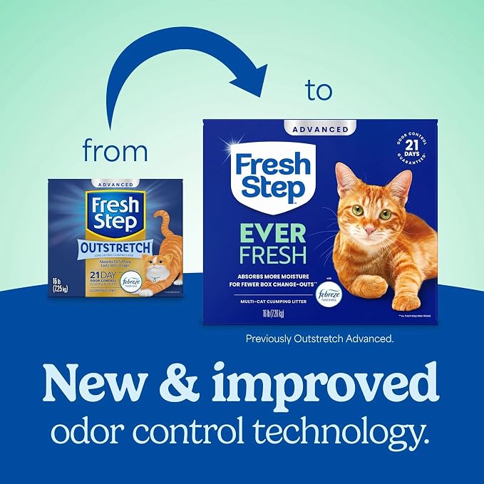 Fresh Step Advanced Ever Fresh Multi Cat Clumping Litter with Febreze Freshness, Ammonia Block Technology, Ultra Absorbent, 16 lb. Box, Pack of 2 | Ultra Absorbent to Last Longer, Scented with Febreze Freshness, Lowest Dust Formula, Compatible with Mos...