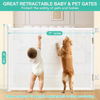 EZIGO 71 Inch Retractable Baby Gates, 41 Inch Extra Tall Retractable Gate | One-Hand Operation Retractable Dog Gate, 5.9FT Mesh Safety Pet Gate for Stairs, Deck, Porch, Doorways Indoor Outdoor, White