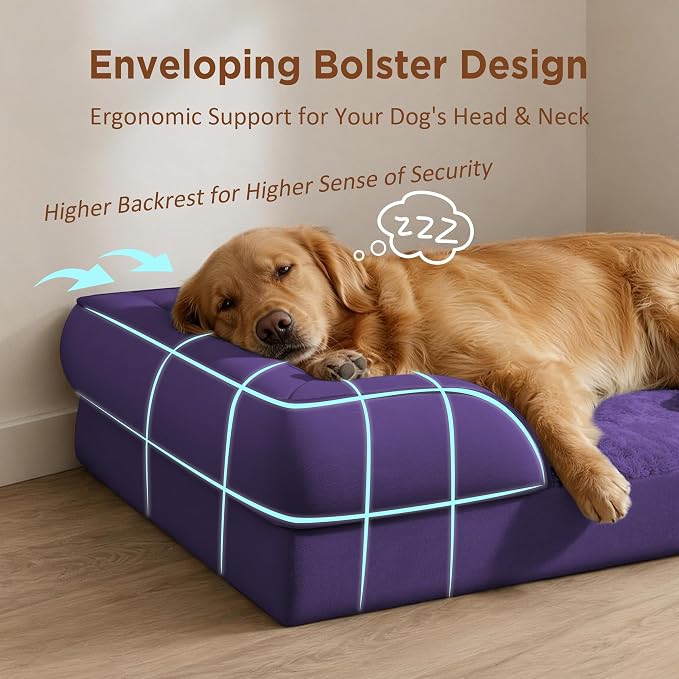 Comfort Expression Orthopedic Dog Bed for Medium Size Dog with Bolster | Waterproof Dog Couch Bed with Washable Cover & Non-Slip Bottom, Supportive Egg Crate Foam Medium Pet Bed, 30x20 Inch