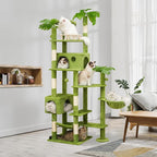 Meecal 77in Large Cat Tower for Heavy Duty Big Cats, Tall Cat Tree with Leaves - Scratching Post, Two Cat Condos, Soft Hammocks, Padded Perches & Dangling Balls, Green