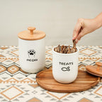 Cat Treat Container with Airtight Lid, Cat Food Oganizer Dry Food, Cat Food Storage Containers, Pet Treats Canister, Cat Treat Jar Set of 2-8.3x4.9 & 7.1x4.3 (White)
