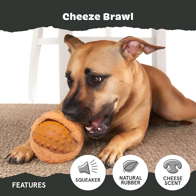 Barkbox Cheeze Brawl Super Chewer Plush Toy with Hard Core Center, Large | with Hard Core Center